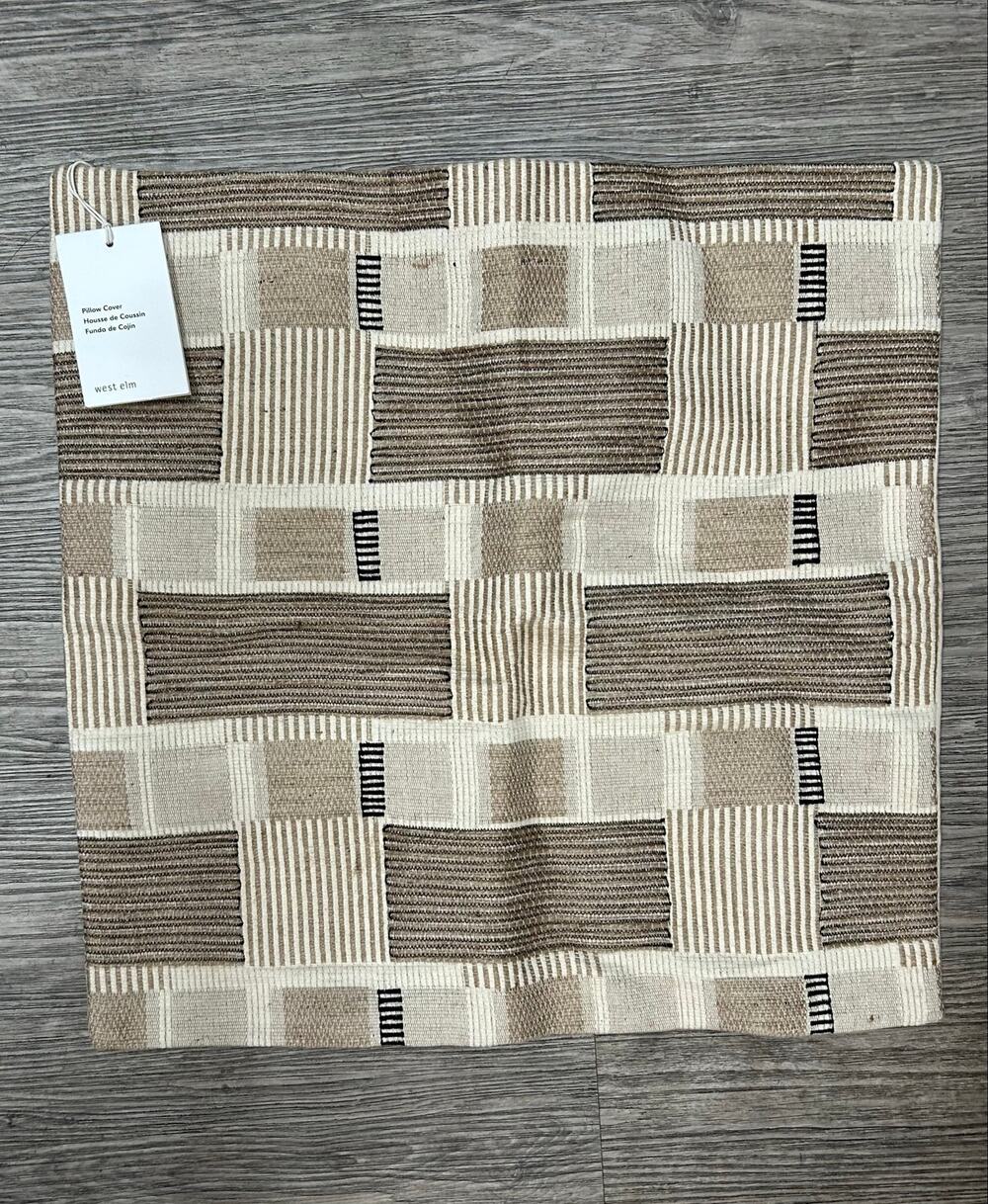 West Elm Geo Block Print Square Pillow Cover 20x20 Tan Black Modern NWT